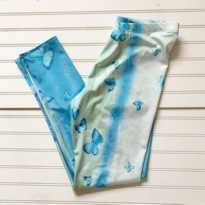 YUNG REAPER Butterfly Leggings Blue and Green Iridescent Elastic Waist Sz XL